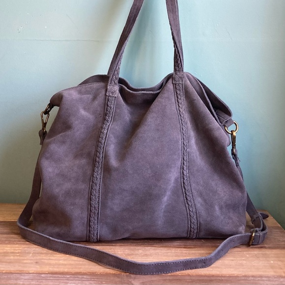 Moda Luxe Handbags - Moda Luxe Slouchy Suede Leather Hobo Tote Bag